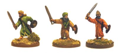 8-11th Century Arabs KM-1002 Infantry/Ghazis, sword and shield (x 12)
Arabs from [url=http://khurasanminiatures.tripod.com/arab.html]Khurasan[/url], painted by Richard Lowles
Keywords: arabfoot arabcav umayyad, seljuk, ayyubid arabconquest, abbasid Turks, hindu