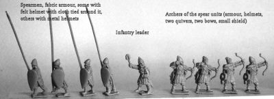 Nikephorian Byzantine Infantry
From [url=http://khurasanminiatures.tripod.com/ranges.html#C11] Khurasan Miniatures [/url] Nikeforian infantry spearmen, fabric armour, mixture of felt and metal helmets
Keywords: nikephorian