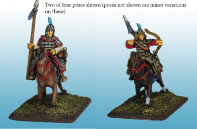 Tang Chinese Horsemen
Tang from [url=http://khurasanminiatures.tripod.com/tang-chinese.html]Khurasan Miniatures[/url], pictures supplied by the manufacturer T'ang armoured horsemen on unarmoured horses, with spear and bow (x 4)
Keywords: Tang