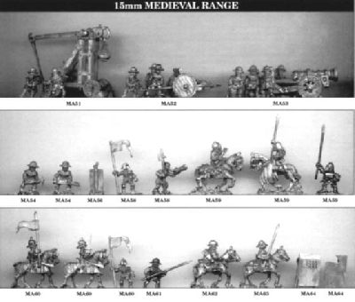 Medieval Range from Tin Soldier
Range from Tin Soldier. For figure codes see their website at [url=http://www.tinsoldieruk.com/]Tin Soldier UK[/url]
Keywords: medfoot medspear menatarms barded