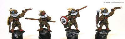 Aztec warriors - Eagle Knights
Aztecs painted by [url=http://www.heresybrush.com/]Heresy Brush[/url] from Spain. 
Keywords: aztec