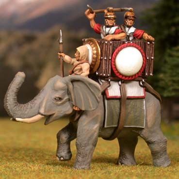 Elephant with tower. Mahout, 2 spearmen, shields.
Available in the UK from [url=http://www.vexillia.ltd.uk]Vexilia[/url], Europe from [url=http://www.corvusbelli.com/en/default.asp]Corvus Belli[/url] or the US from [url=http://www.50paces.com]50 Paces[/url]
Keywords: Carthage