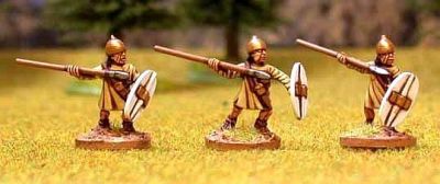 Phoenician spearmen 2. Attacking, tunic, conic helmet (Asirian), oval shield.
Available in the UK from [url=http://www.vexillia.ltd.uk]Vexilia[/url], Europe from [url=http://www.corvusbelli.com/en/default.asp]Corvus Belli[/url] or the US from [url=http://www.50paces.com]50 Paces[/url]
Keywords: Carthage