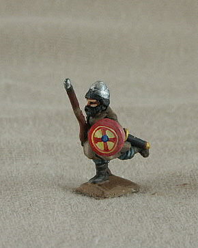 BYF05 Byzantine Spearman
from the C12-13 Byzantines range of [url=http://www.donnington-mins.co.uk/]Donnington[/url]. Figures supplied by he manufacturer, and painted by their own painting service. Light foot, spear, helmet, round shield, advancing

Keywords: Komnenan plbyzantine lbyzantine thematic latins slavs pecheneg georgian