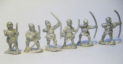 English Longbowmen
New castings from [url=http://www.donnington-mins.co.uk/]Donnington[/url], to be released at Salue 2009. These have a different sculptor to the "old" Donnington figures and will be sold under a different brand. 
Keywords: 100YW