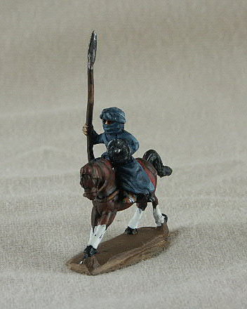 Mounted Bedouin
Seljuk troops from [url=http://www.donnington-mins.co.uk/]Donnington[/url]. Painted by Donningtons painting service. TC14 Mounted Bedouin
lance, turban with lithan, small round shield
Keywords: Seljuk fatimid mamluk umayyad ayyubid berber arabcav