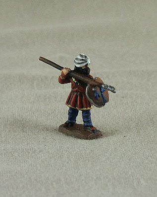 TF02 Andalusian infantry
Seljuk troops from [url=http://www.donnington-mins.co.uk/]Donnington[/url]. Painted by Donningtons painting service. TF02 Andalusian
tunic, thrusting spear/javelin, turban, adarga shield
Keywords: Seljuk fatimid mamluk umayyad ayyubid berber andalusian arabfoot