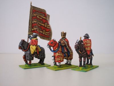 Feudal Mounted king with standard bearer and trumpeter 1195.1230 ca 
1195 to 1250 Feudal range from [url=http://www.legio-heroica.com/]Legio Heroica[/url]. Pictures provided by the manufacturer 
Keywords: efknights crusader latins emgerman