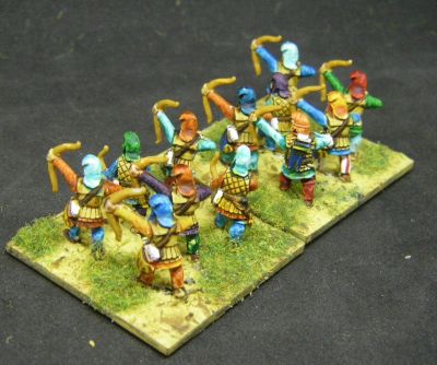 Xyston Persian Bowmen
Done in the main with contrast paints. These were plastic figures from the PSC Siocast era
