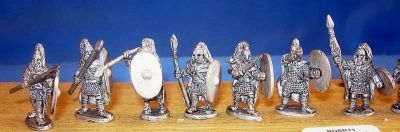 Romano-British Wolf-tail helmet warriors
Romano-British from [url=http://www.splinteredlightminis.com]Splintered Light[/url]. Photos with kind permission of the manufacturer. 
Keywords: Romano LIR